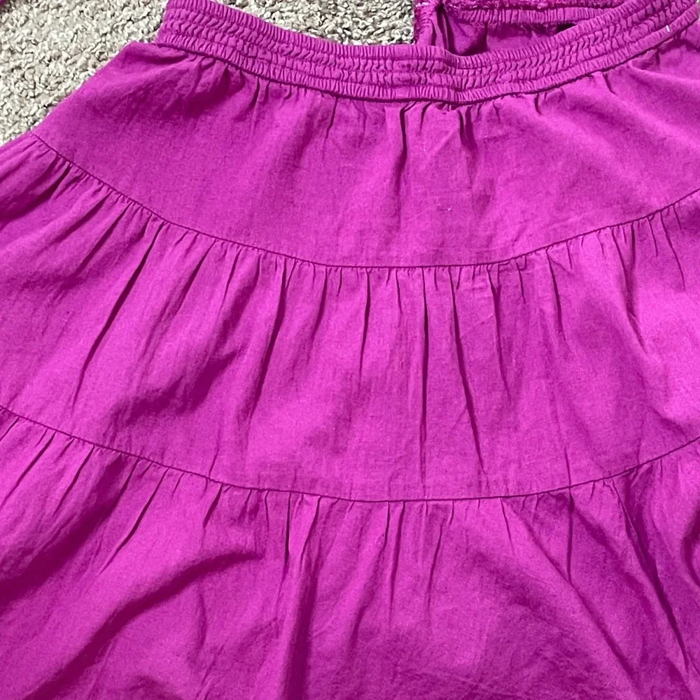 Free People Magenta Purple Cutout Puff Sleeve Tiered Mini Dress Womens Medium‎